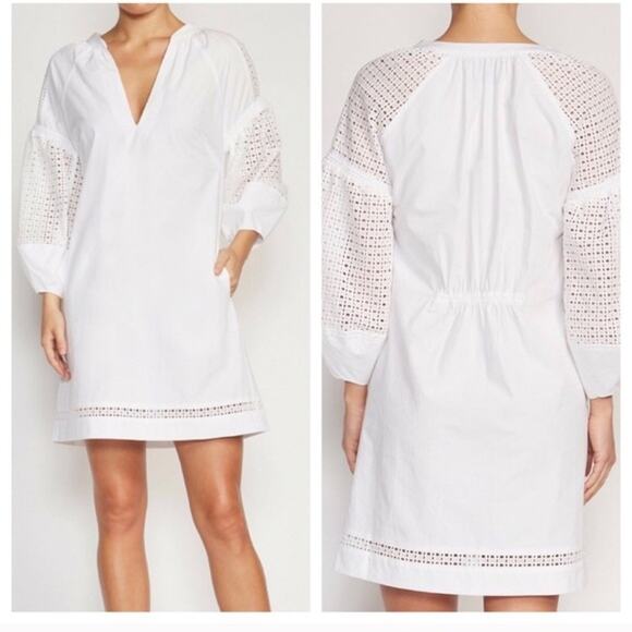 BROCHU WALKER Koren Dress White Size XS Eyelet Lace Oversized Relaxed Chic Crisp - Picture 4 of 16